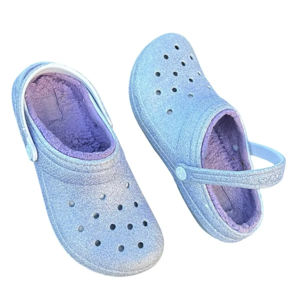 CROCS KIDS CLASSIC LINED‎ FROSTED GLITTER CLOGS Size J 5